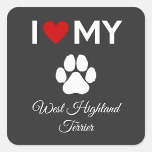 Ich Liebe meines West Highland Terrier Hundetextes Quadratischer Aufkleber