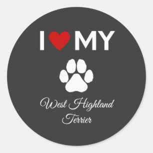 Ich Liebe meines West Highland Terrier Hundetextes Runder Aufkleber