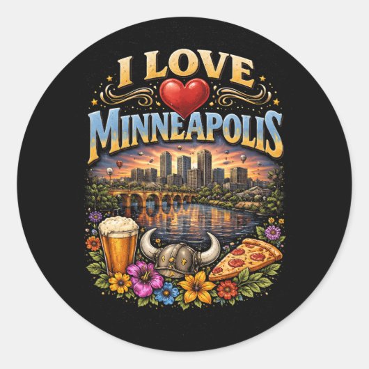 Ich liebe Minneapolis Runder Aufkleber (Vorderseite)