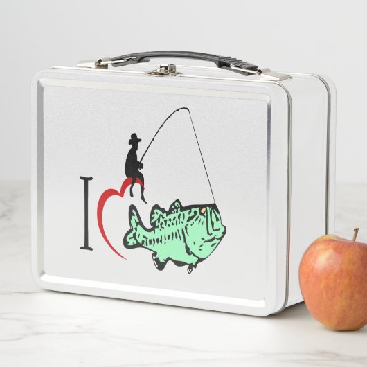 Ich Liebe, mit einem roten Herz angeln zu gehen Metall Brotdose (Beispiel)