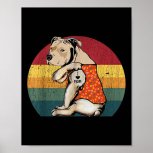 Ich liebe Mom Pitbull Hund Tattoo Blume Vintage Mu Poster