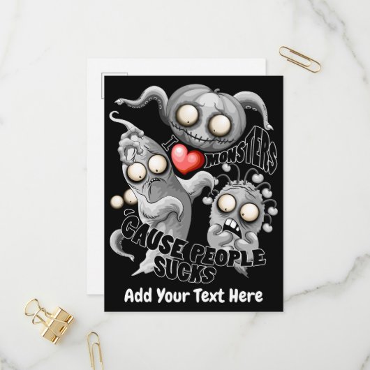Ich Liebe Monster, weil Leute Ist zum Kotzen sind Einladungspostkarte (Vorderseite/Rückseite Beispiel)