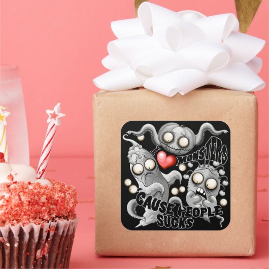 Ich Liebe Monster, weil Leute Ist zum Kotzen sind Quadratischer Aufkleber (Party)