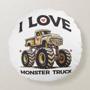 Ich liebe Monstertruck Rundes Kissen