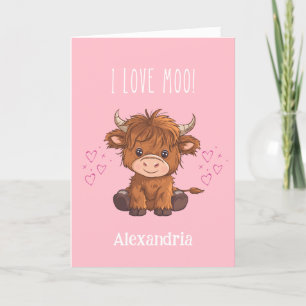Ich liebe Moo Highland Cow Valentinstag Feiertagskarte