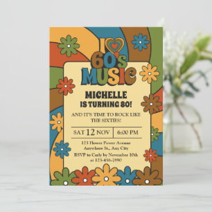 Ich liebe Musik der 60er Jahre Vintage Retro-Party Einladung