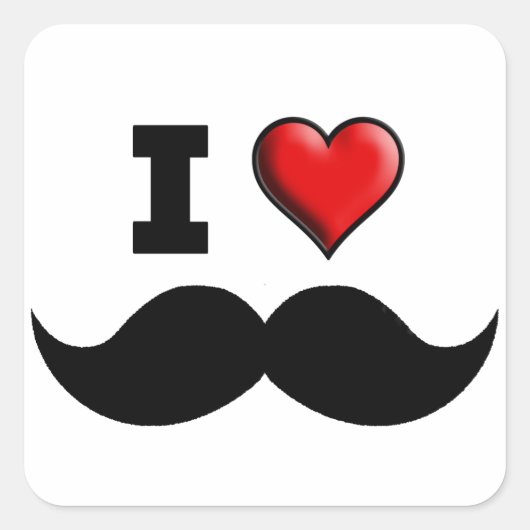 Ich Liebe Mustache Mustache Quadratischer Aufkleber (Vorderseite)
