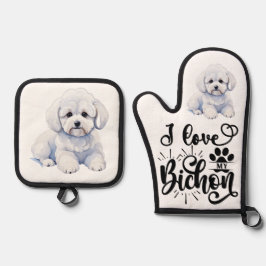 Ich Liebe My Bichon Ofenhandschuh & Topflappen-Set