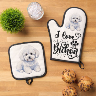 Ich Liebe My Bichon Ofenhandschuh & Topflappen-Set