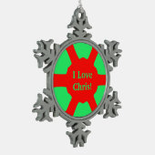 Ich Liebe (Name) Chris! Red Green Schneeflocken Zinn-Ornament (Links)