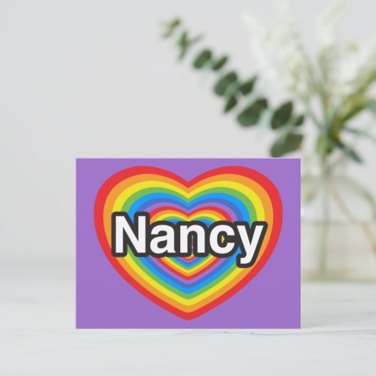 Ich Liebe Nancy. Ich Liebe dir Nancy. Herz Postkarte (Stehend Vorderseite)