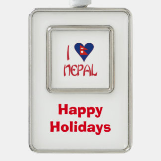Ich liebe (Nepalesische Herzflagge) Nepal Rahmen-Ornament Silber