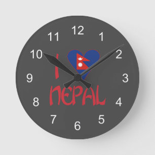 Ich liebe (Nepalische Herzflagge) Nepal Holzkohle Runde Wanduhr