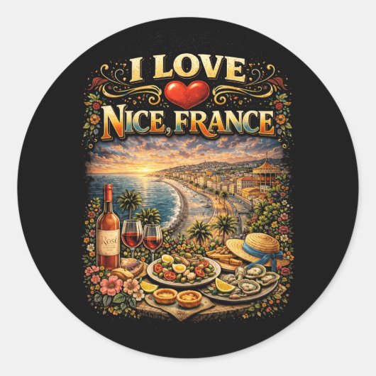 Ich liebe Nizza Runder Aufkleber (Vorderseite)