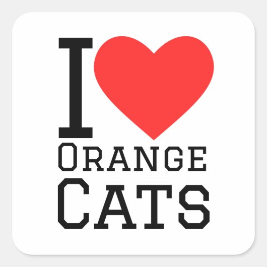 Ich Liebe Orangenkatzen Quadratischer Aufkleber (Vorderseite)