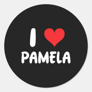 Ich liebe Pamela - Herz - Name Runder Aufkleber