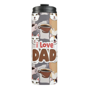 "Ich liebe Papa" Katze & Kaffee Nahtloses Muster - Thermosbecher