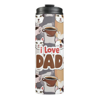 "Ich liebe Papa" Katze & Kaffee Nahtloses Muster - Thermosbecher