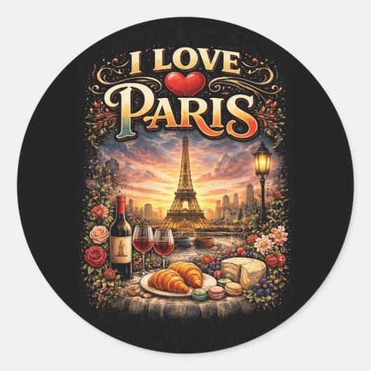 Ich liebe Paris Runder Aufkleber (Vorderseite)