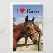 "Ich Liebe Pferde" schönes Pferd stationär Briefpapier (Vorne/Hinten)