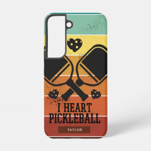 Ich liebe Pickleball Retro-Streifen Monogramm Na Samsung Galaxy Hülle