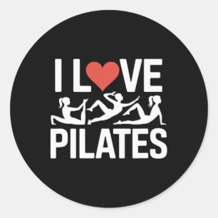 Ich liebe Pilates-Workout-Motivationsdesign Runder Aufkleber