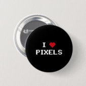 Ich liebe Pixel C64 Fans Herz Gaming-Shirt Lustige Button (Vorne & Hinten)