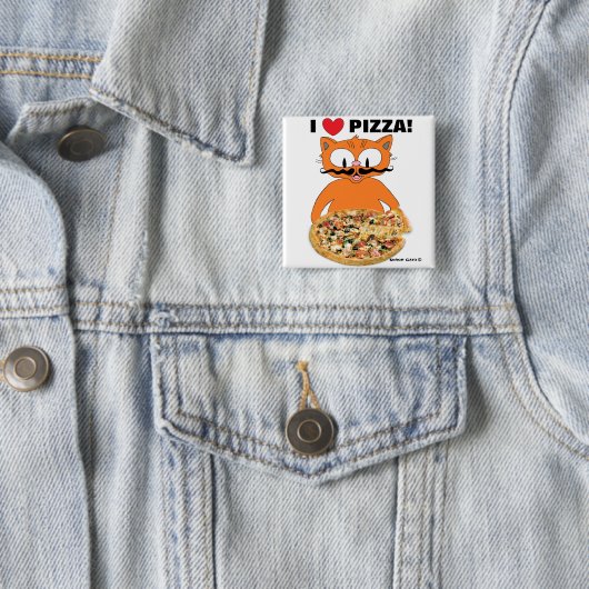 "Ich Liebe Pizza!" Mustache Cat Pizza Lovers Button (Beispiel)