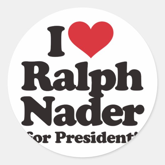 Ich Liebe Ralph Nader für den Präsidenten Runder Aufkleber (Vorderseite)