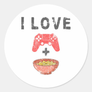 Ich liebe Ramen und Gaming lustiges Retro-Nudeln G Runder Aufkleber