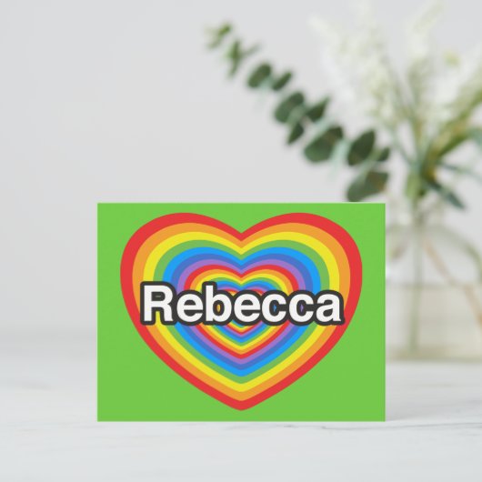 Ich Liebe Rebecca. Ich Liebe dir Rebecca. Herz Postkarte (Stehend Vorderseite)