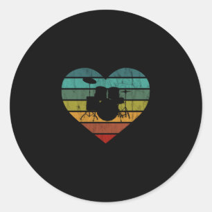 Ich liebe Retro Heart-Drums Runder Aufkleber