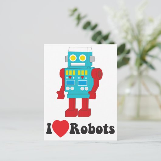 Ich Liebe Roboter! Postkarte (Stehend Vorderseite)