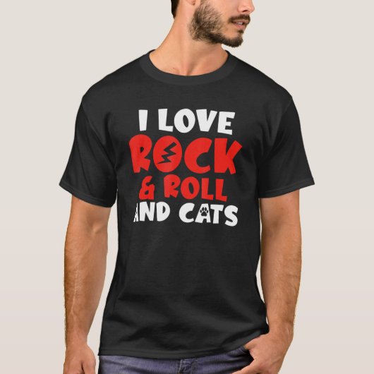 Ich Liebe Rock and Roll and Cats Rocker T-Shirt (Vorderseite)