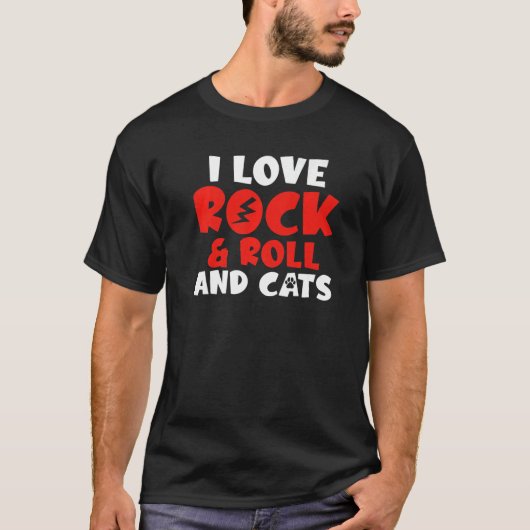 Ich Liebe Rock and Roll and Cats Rocker T-Shirt (Vorderseite)