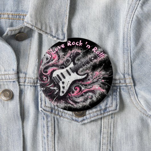 Ich liebe Rock N Roll E-Gitarre Personalisiert Button (Beispiel)