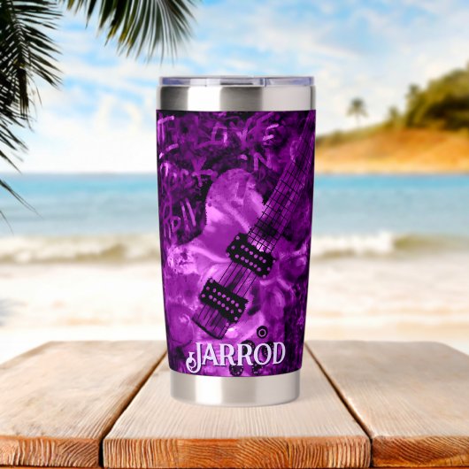 Ich liebe Rock 'N Roll E-Gitarre Personalisiert Thermobecher (Strand (gedreht))