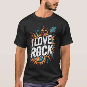 Ich liebe Rockmusik Gitarrennoten Explosion T-Shirt