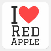 Ich Liebe Rotapfel Quadratischer Aufkleber (Vorderseite)