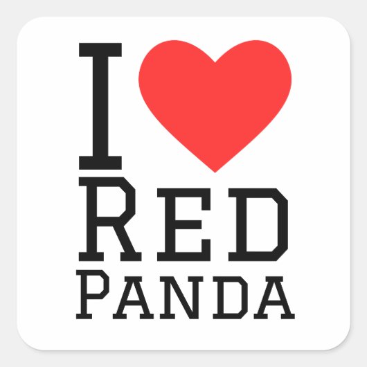Ich Liebe roter Panda Quadratischer Aufkleber (Vorderseite)