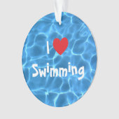 Ich Liebe Rotes Herz mit blauem Schwimmbad Wasser Ornament (Vorderseite)