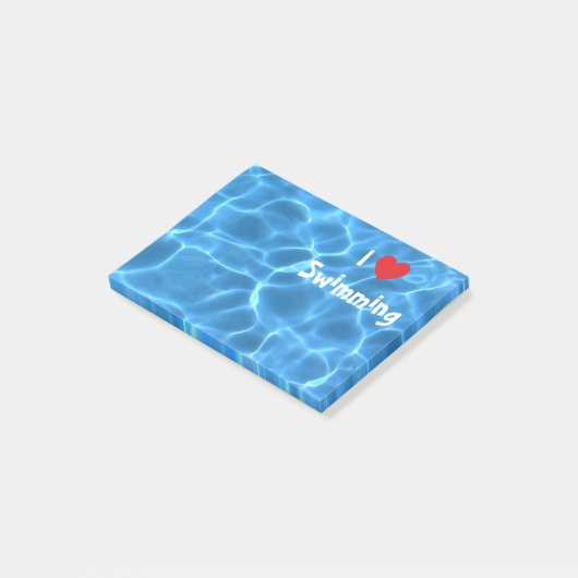 Ich Liebe Rotes Herz mit blauem Schwimmbad Wasser Post-it Klebezettel (angewinkelt)