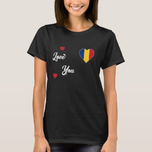 Ich Liebe Rumänien mit rumänischer Flagge im Herze T-Shirt