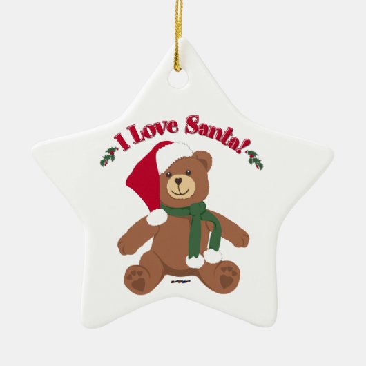 Ich Liebe Santa! Christmas Teddy Bear Keramik Ornament (Vorne)