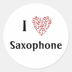 Ich liebe Saxophon Rotes Herz der Noten Runder Aufkleber