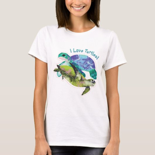 Ich Liebe Schildkröten mit zwei Schildkröten T-Shirt (Vorderseite)