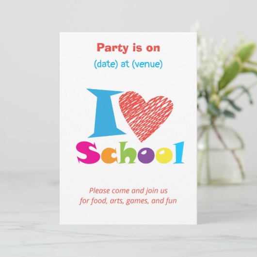 Ich Liebe Schule. Zurück zum Abschluss des Cartoon Einladung (Stehend Vorderseite)