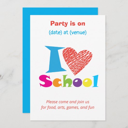 Ich Liebe Schule. Zurück zum Abschluss des Cartoon Einladung (Vorne/Hinten)