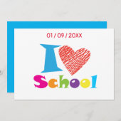 Ich Liebe Schule. Zurück zur Schule. Cartoon Einladung (Vorne/Hinten)