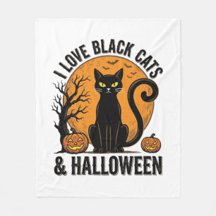 Ich liebe schwarze Katzen Halloween Vintage-Shirt- Fleecedecke